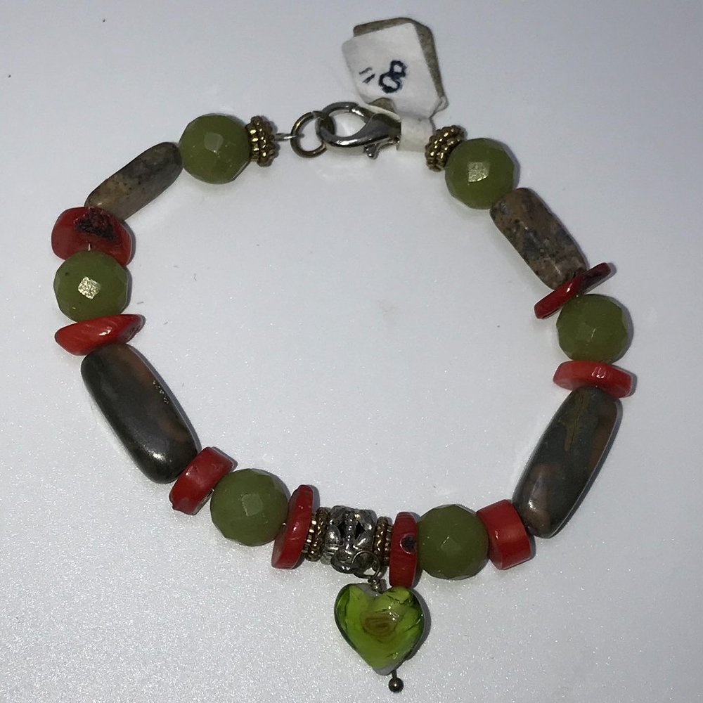8" Coral and Jade Bracelet